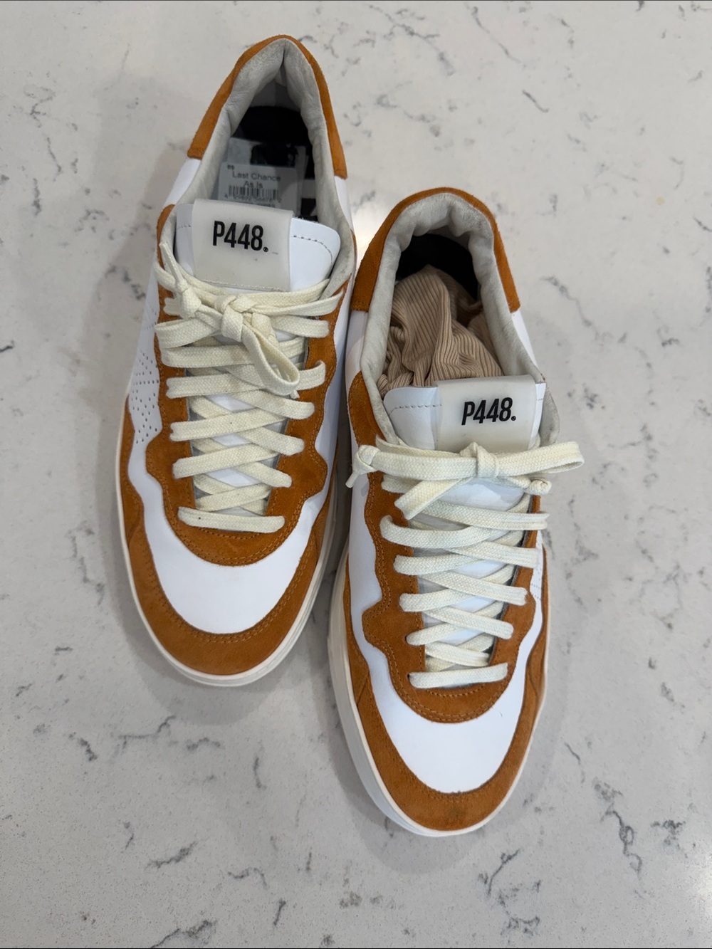 P448 Bali Terra Sneakers White Orange Suede Leather Italy NWT Women's 10 - Picture 2 of 10